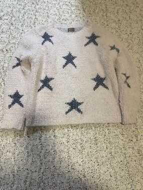 POL Cream Star Pattern Cozy Crewneck Sweater
